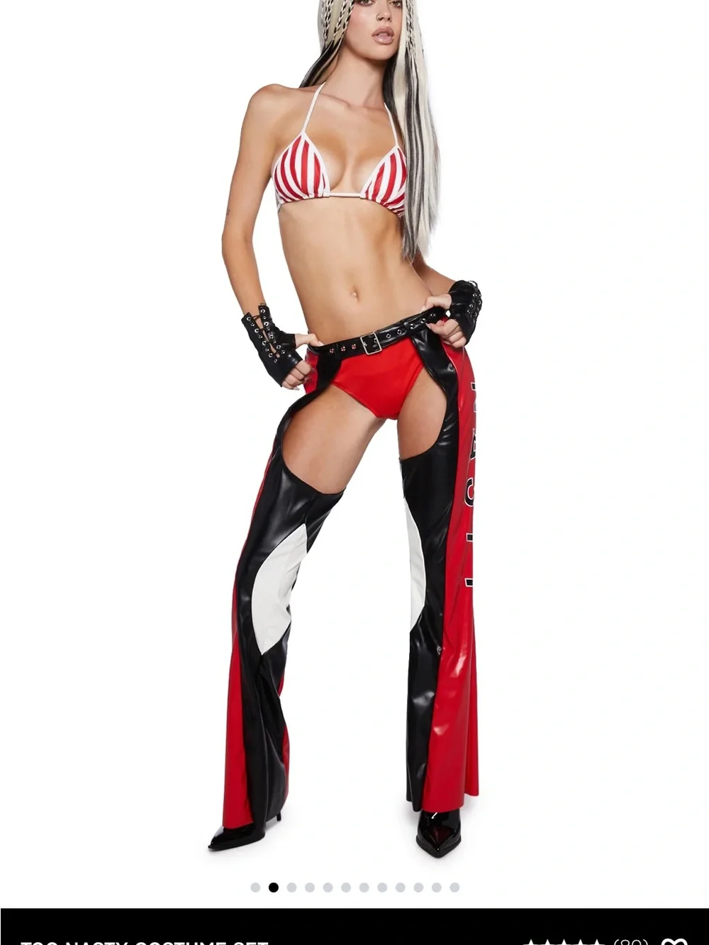 Red & Black Wide-Leg Faux Leather Chaps - Women's Statement Pants